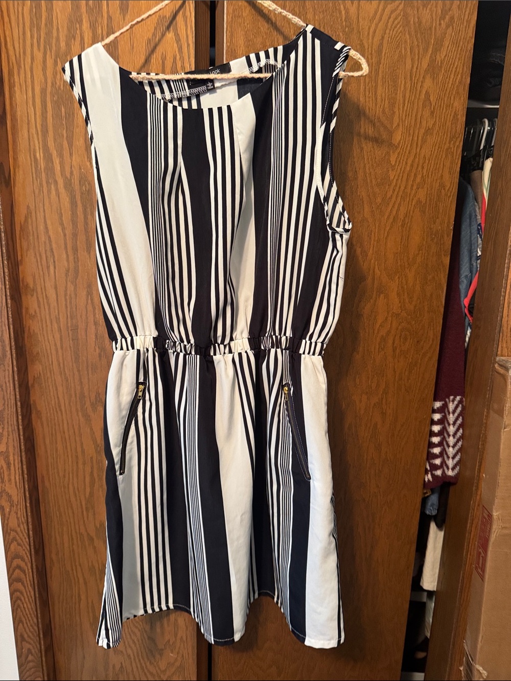 New Look Black and White Striped Sleeveless Mini Dress